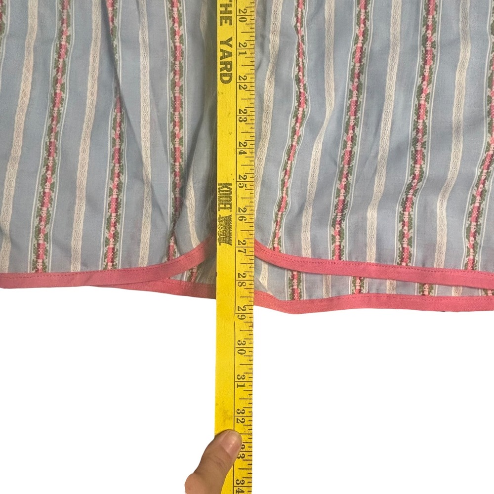 Vintage Blue Pink Floral Stripe Sleeveless Apron Dress Tie Back Pockets Retro - Picture 8 of 9